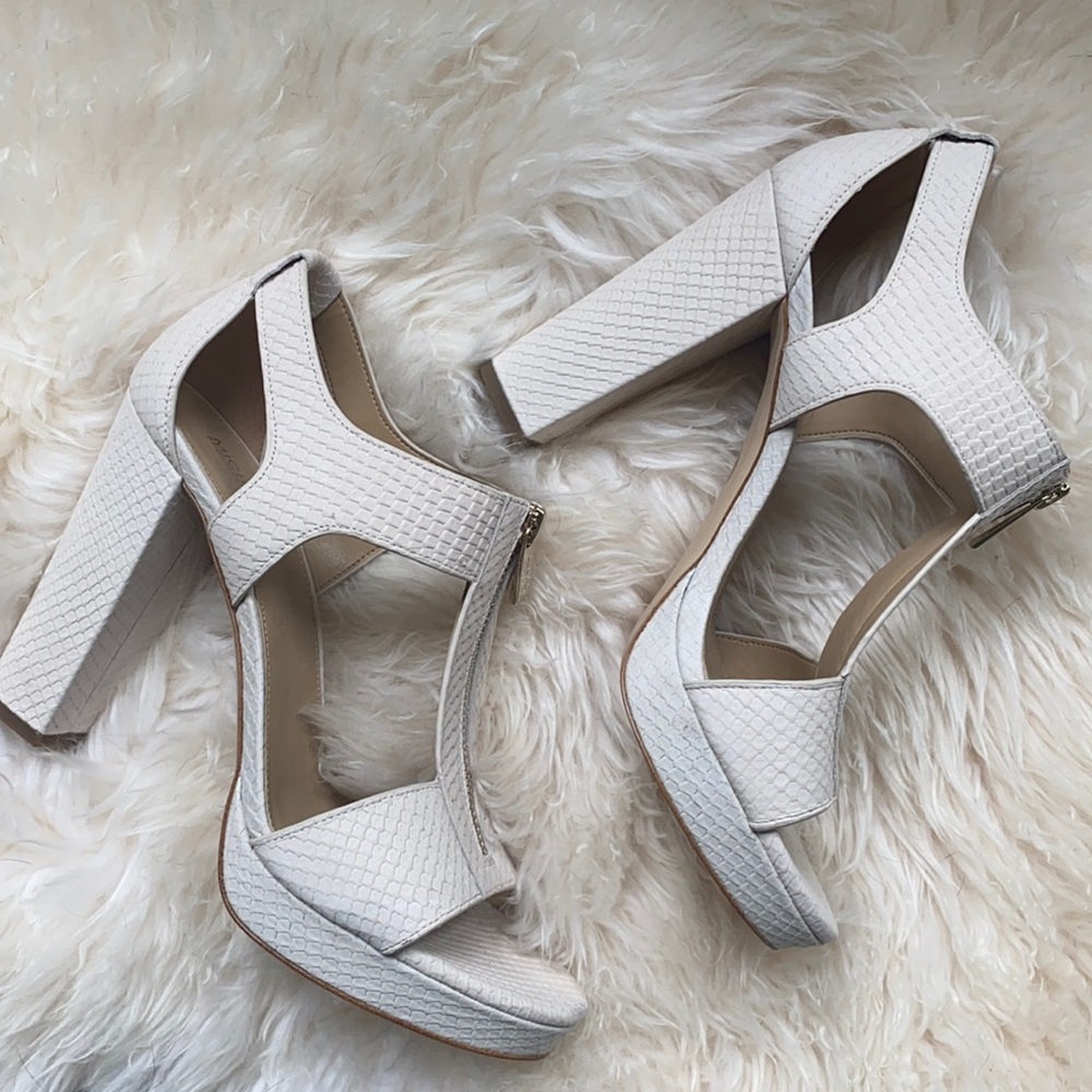 MICHAEL Michael Kors White Textured Platform Block Heel Sandals